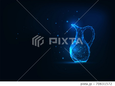 Futuristic glowing low polygonal ancient jug isolated on dark blue background. 70631572