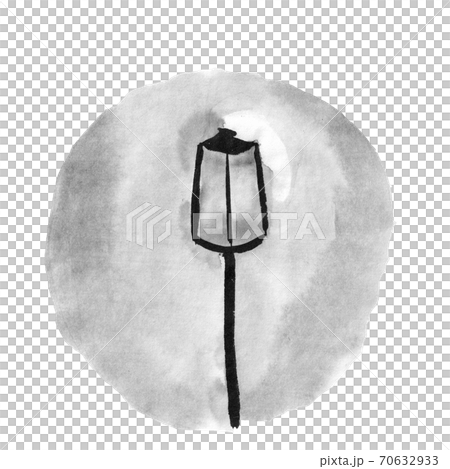街灯に雪 冬イラスト 墨の手描きイラスト のイラスト素材