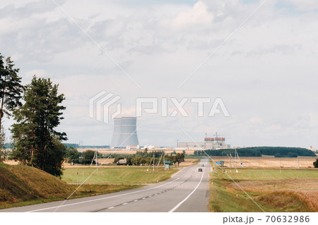 The road leading to the nuclear power plant in the Ostrovets district.The road to the nuclear power plant.Belarus 70632986