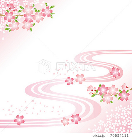 桜と流水 和風背景のイラスト素材