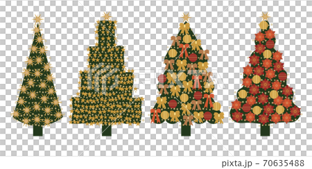 クリスマスツリー_びっしり飾りつけ_4種類_1 クリスマスツリー_びっしり飾りつけ_4種類_1 70635488