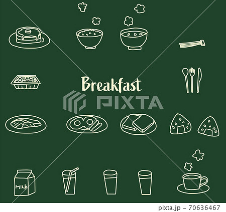 ゆるい日本の朝食の手描きチョークアート風線画イラストのイラスト素材