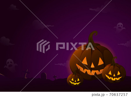 Happy Halloween  party background with 3 pumpkin basket, family set, ghost , full moon and cloud at night, brochure, card, banner  , vector illustrations  70637257