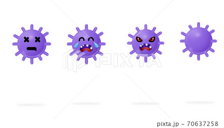 Coronavirus  covid 19 emoji kawaii with dead , cry, angry  face, virus character design on white background, virus infections prevention and protection concept, 3d illustration 70637258