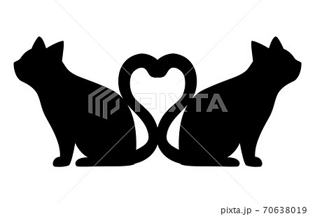 しっぽがハートの猫のシルエットのイラスト素材 [70638019] - PIXTA