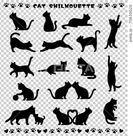 いろんなポーズの猫のシルエットのイラスト素材