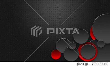 ランダムな大きさの丸いデボス加工の黒背景の上に大小の丸い物体 16 9 のイラスト素材