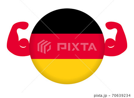 強いドイツのイメージイラスト 円形のドイツ国旗と力こぶ のイラスト素材