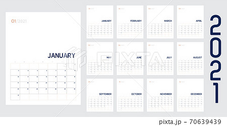 Vector of 2021 new year calendar in modern clean table simple style with blue gold green color,Holiday event planner,Week Starts Sunday.desk calender layout annual calender.timetable for diary Vector of 2021 new year calendar in modern clean table simple style with blue gold green color,Holiday event planner,Week Starts Sunday.desk calender layout annual calender.timetable for diary 70639439