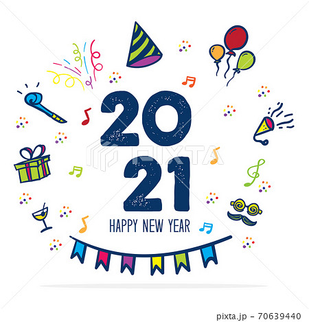 Happy New Year 21 Logo With Party Icon Doodle のイラスト素材