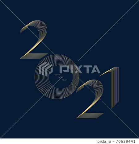 2021 happy new year number in modern line blend style with gold color on navy blue background, holiday greeting card 2021 happy new year number in modern line blend style with gold color on navy blue background, holiday greeting card 70639441