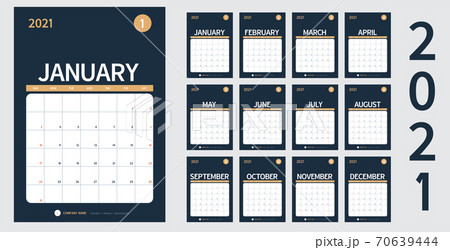 vector Calendar 2021 new year planner set 12 month in clean minimal table simple design style and navy blue color,vertical holiday event template calender,Week Starts Sunday vector Calendar 2021 new year planner set 12 month in clean minimal table simple design style and navy blue color,vertical holiday event template calender,Week Starts Sunday 70639444