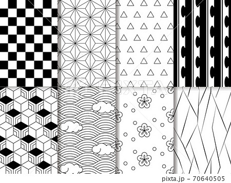 和柄パターン8種類 白黒のイラスト素材