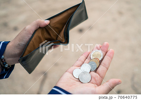 Woman holds an empty purse and coins in hand meaning money financial problem or bankrupt jobless, broke after credit card payday jobless. Woman holds an empty purse and coins in hand meaning money financial problem or bankrupt jobless, broke after credit card payday jobless. 70640775