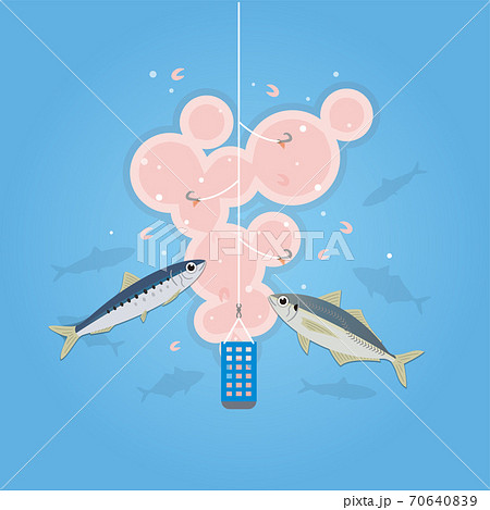 サビキ釣りの餌を食べる小魚のイラスト素材