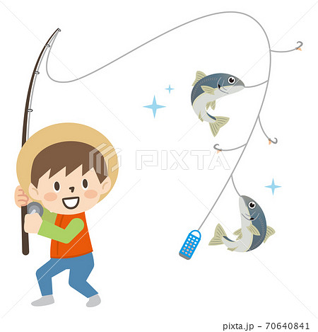 サビキ釣りをする男の子のイラスト素材