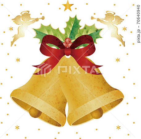 クリスマス ベルと天使 水彩 イラスト素材のイラスト素材
