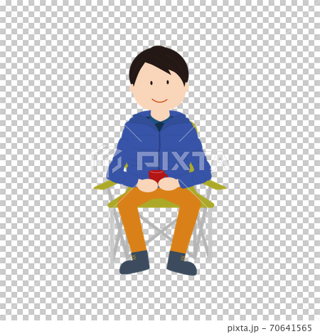 キャンプをするダウンジャケットを着た男性 冬 椅子に座る のイラスト素材 キャンプをするダウンジャケットを着た男性 冬 椅子に座る のイラスト素材