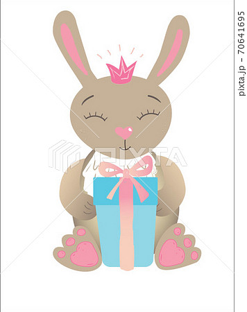 Easter rabbit with gift box. Vector illustration isolated. 70641695