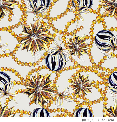 Christmas pattern, golden blue, stars ,balls and pearl beads. Christmas pattern, golden blue, stars ,balls and pearl beads. 70641698