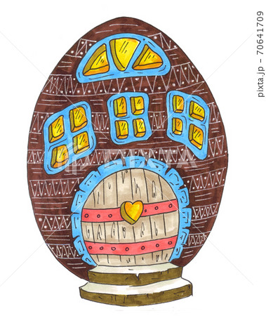 Easter egg house, fairy style. Brown color . Easter greeting card Easter egg house, fairy style. Brown color . Easter greeting card 70641709