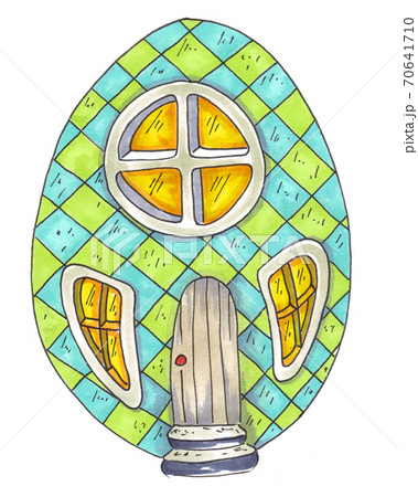 Fairy egg house. Blue green color. Easter greeting card Fairy egg house. Blue green color. Easter greeting card 70641710