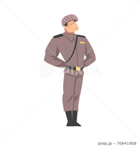 Army Soldier, Infantry Military Man Character in Gray Uniform and Helmet Cartoon Style Vector Illustration 70641908