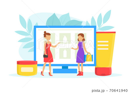 Online Shopping for Accessories and Cosmetics Concept, Tiny Woman with Huge Cosmetic Bottles Cartoon Vector Illustration Online Shopping for Accessories and Cosmetics Concept, Tiny Woman with Huge Cosmetic Bottles Cartoon Vector Illustration 70641940