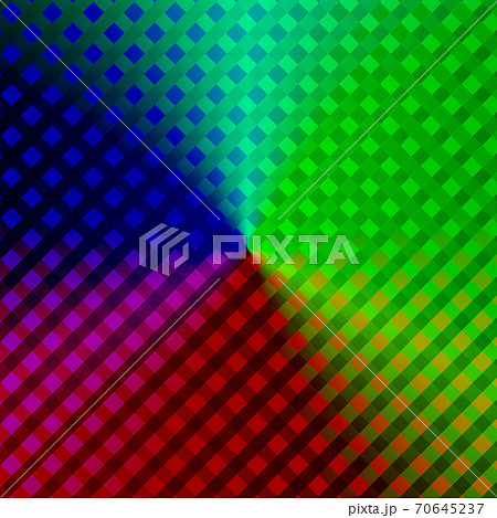 カラフルなグラデーション色のチェック柄の背景 メタリックな虹色のドット柄 赤 青 黄色 ピンク 緑のイラスト素材