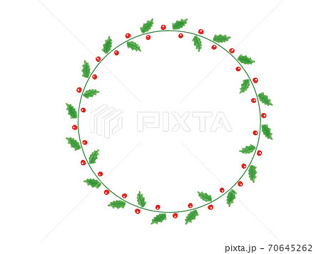 赤い木の実とヒイラギの円形フレーム 70645262