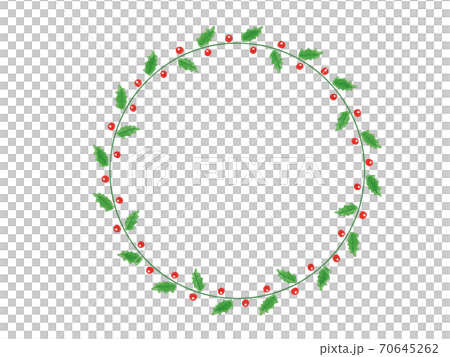 赤い木の実とヒイラギの円形フレーム 70645262