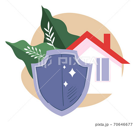Real estate insurance, house and shield with foliage Real estate insurance, house and shield with foliage 70646677