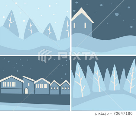 Wintertime scenery set, landscapes and cityscapes with snowflakes vector 70647180