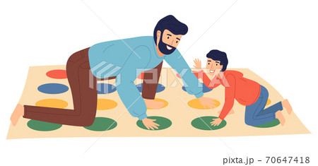 Father and son playing twister at floor, people spend time together, parent, kid playing indoor game Father and son playing twister at floor, people spend time together, parent, kid playing indoor game 70647418