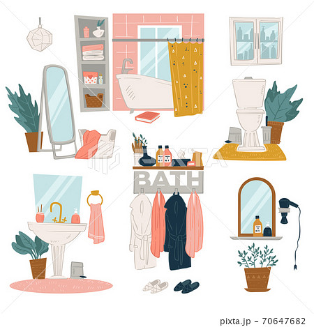 Bathrooms interior design, furniture and decor for apartment Bathrooms interior design, furniture and decor for apartment 70647682