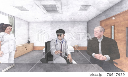 病院 診察室 人有り 高齢者男性 男性医者 看護婦あり イラスト17 病院 診察室 人有り 高齢者男性 男性医者 看護婦あり イラスト17 70647929