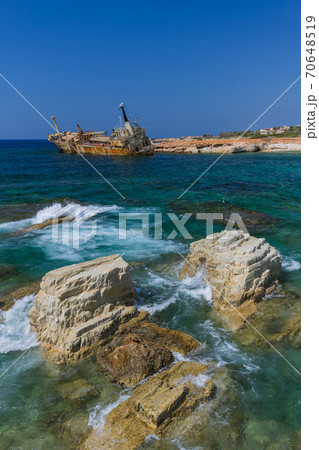 Old ship wreck near coast - Paphos Cyprus Old ship wreck near coast - Paphos Cyprus 70648519