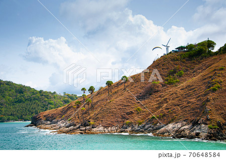 Grass cape and blue sea at Yanui beach in phuket. Thailand 70648584
