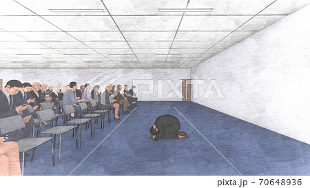 記者会見場 男性土下座 机無し 人あり イラスト8 記者会見場 男性土下座 机無し 人あり イラスト8 70648936