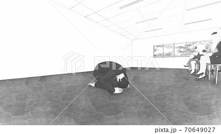 記者会見場 男性土下座 机無し 人あり イラスト4 記者会見場 男性土下座 机無し 人あり イラスト4 70649027