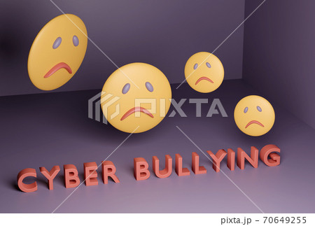 Cyber bullying concept, sad emoji in dark room. 3d render Cyber bullying concept, sad emoji in dark room. 3d render 70649255