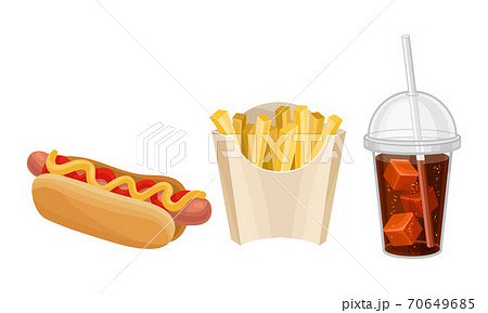 Fast Food with Hot Dog and French Fries Vector Set Fast Food with Hot Dog and French Fries Vector Set 70649685
