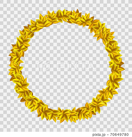 Golden wreath with yellow leaves. Vector template. 70649780