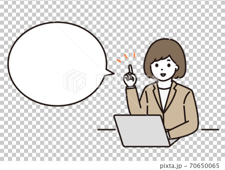 Business woman pointing computer balloon 70650065