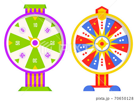 Set of wheel of fortune with winning numbers and sector bankrupt and bonus, flat style illustration Set of wheel of fortune with winning numbers and sector bankrupt and bonus, flat style illustration 70650128