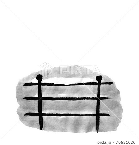 柵に雪 冬イラスト 墨の手描きイラスト のイラスト素材