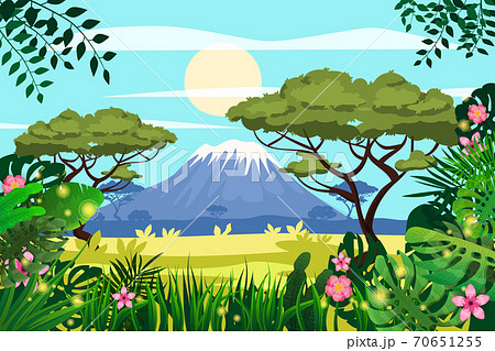 African Savannah Landscape Mountains のイラスト素材