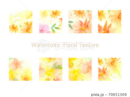 幻想的な水彩花柄の素材セット アイコン オレンジ色のイラスト素材