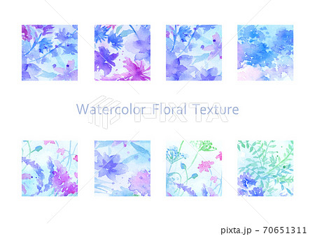 幻想的な水彩花柄の素材セット アイコン 青紫のイラスト素材