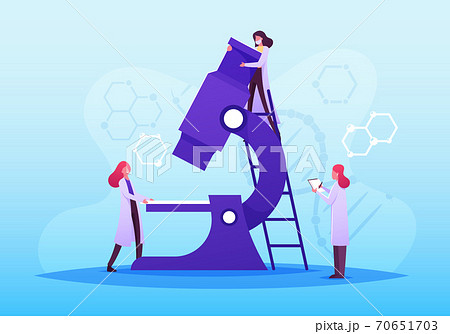 Medical Analysis, Pharmaceutic Laboratory Research Concept. Scientist Characters Work in Chemistry Lab with Microscope Medical Analysis, Pharmaceutic Laboratory Research Concept. Scientist Characters Work in Chemistry Lab with Microscope 70651703